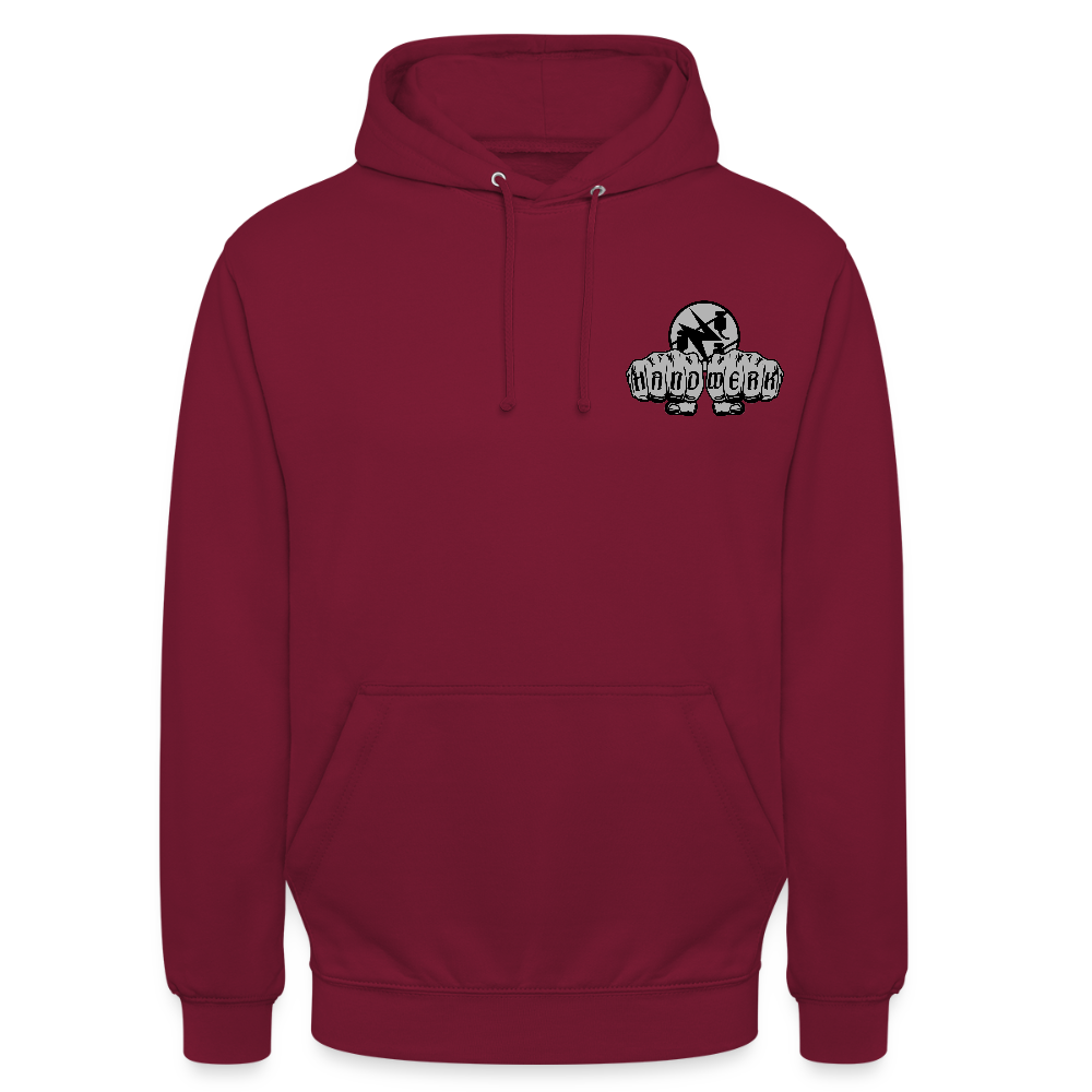 Unisex Hoodie "Elektriker" beidseitig bedruckt Bordeaux Unisex Hoodie {{ color }}
