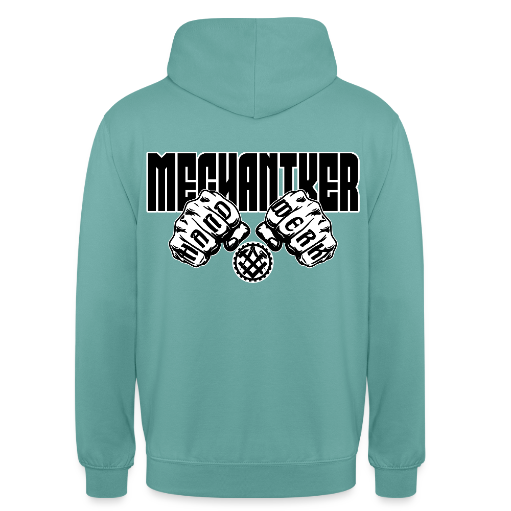 Unisex Hoodie "Mechaniker" (beidseitig bedruckt) Pastelltürkis Unisex Hoodie {{ color }}