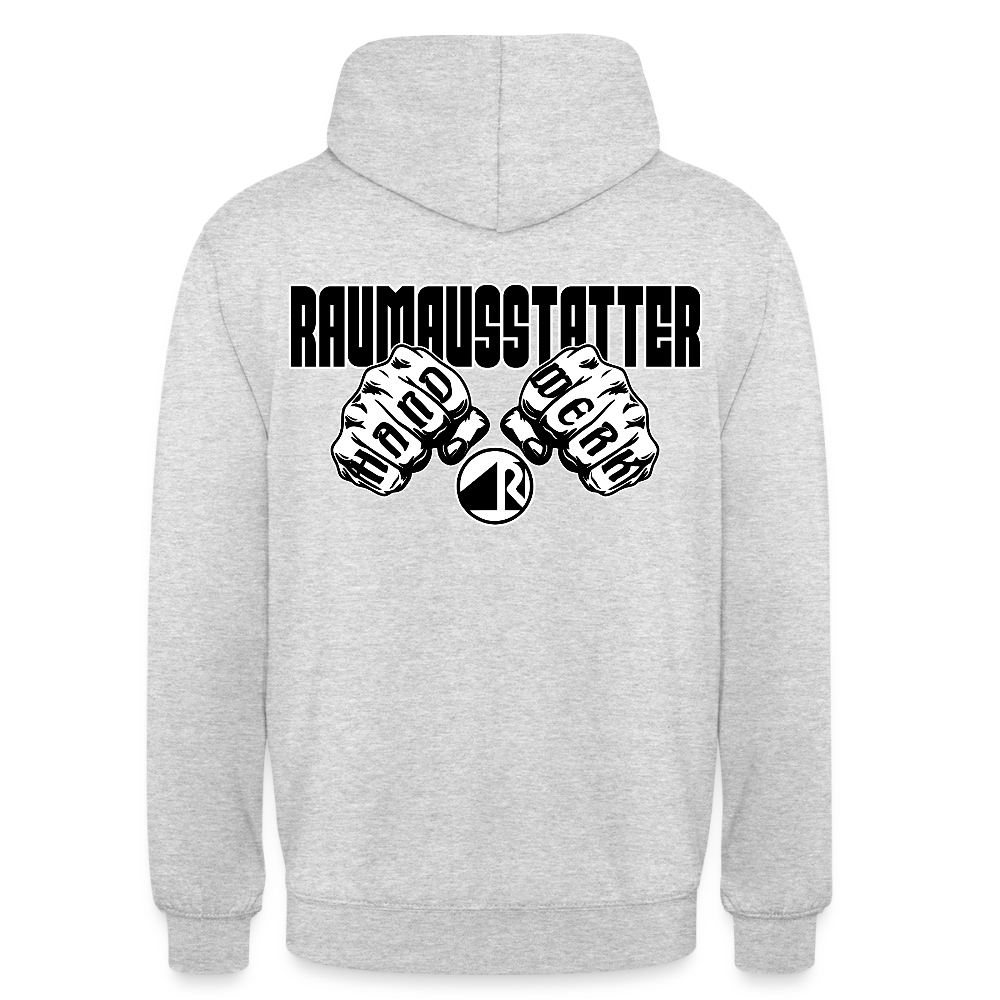 Unisex Hoodie "Raumausstatter" (beidseitig bedruckt) Hellgrau meliert Unisex Hoodie {{ color }}