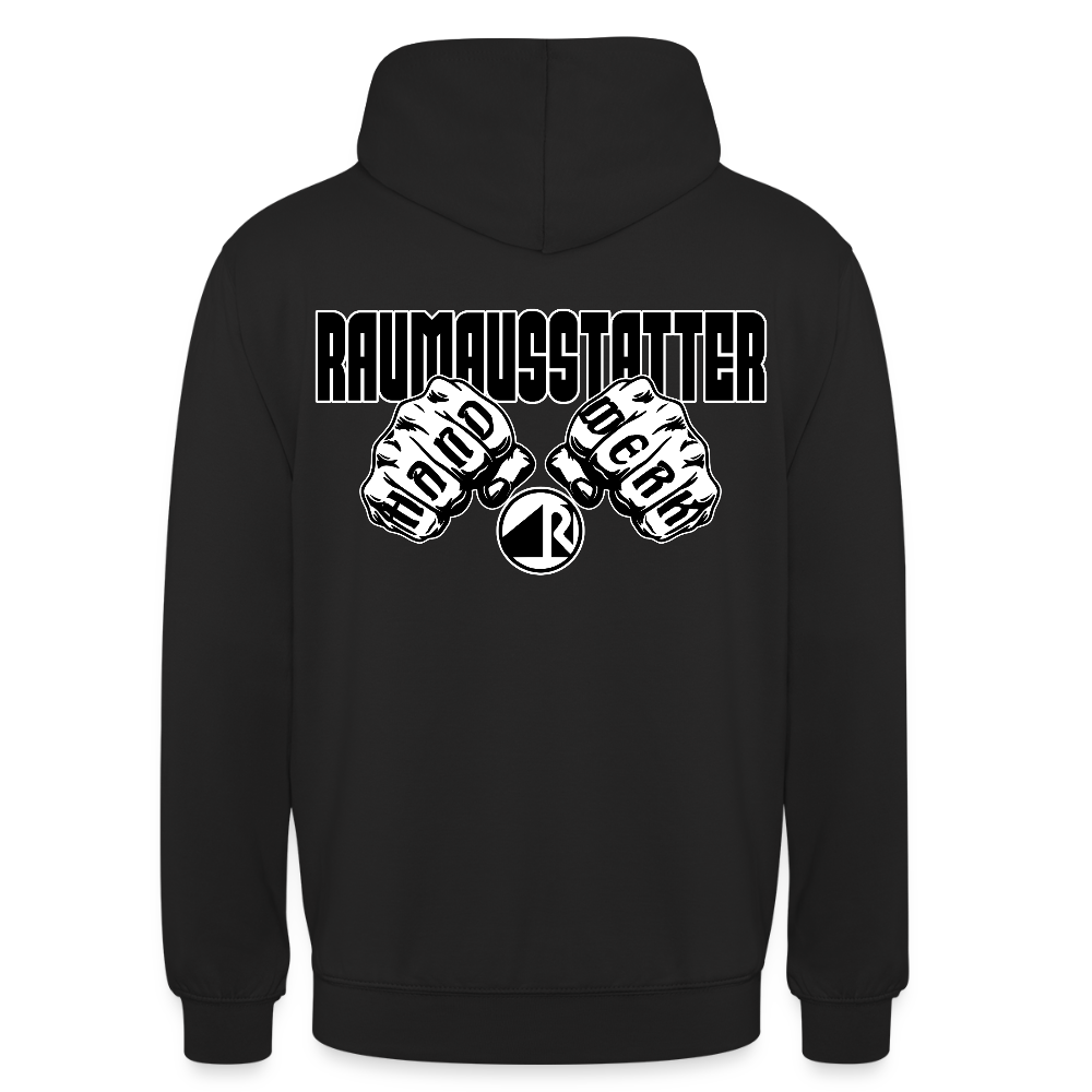 Unisex Hoodie "Raumausstatter" (beidseitig bedruckt) Schwarz Unisex Hoodie {{ color }}