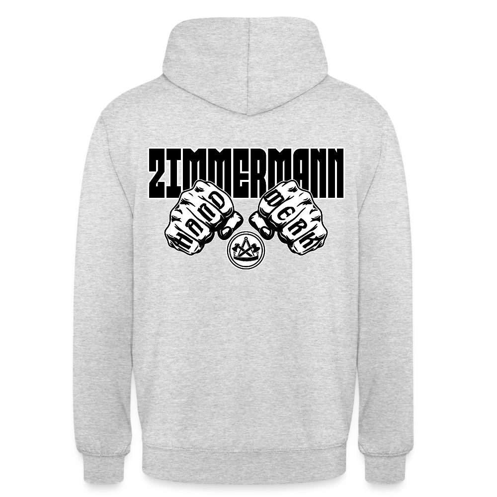 Unisex Hoodie "Zimmermann" (beidseitig bedruckt) Hellgrau meliert Unisex Hoodie {{ color }}