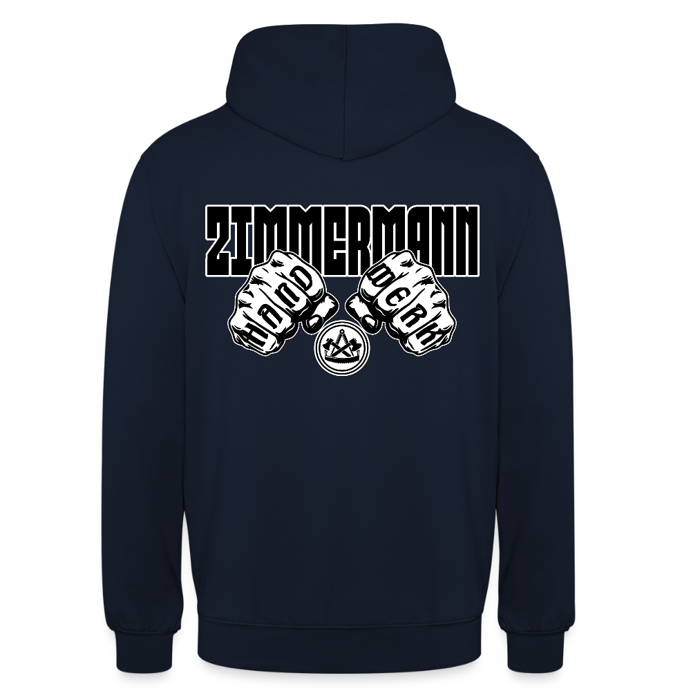 Unisex Hoodie "Zimmermann" (beidseitig bedruckt) Navy Unisex Hoodie {{ color }}