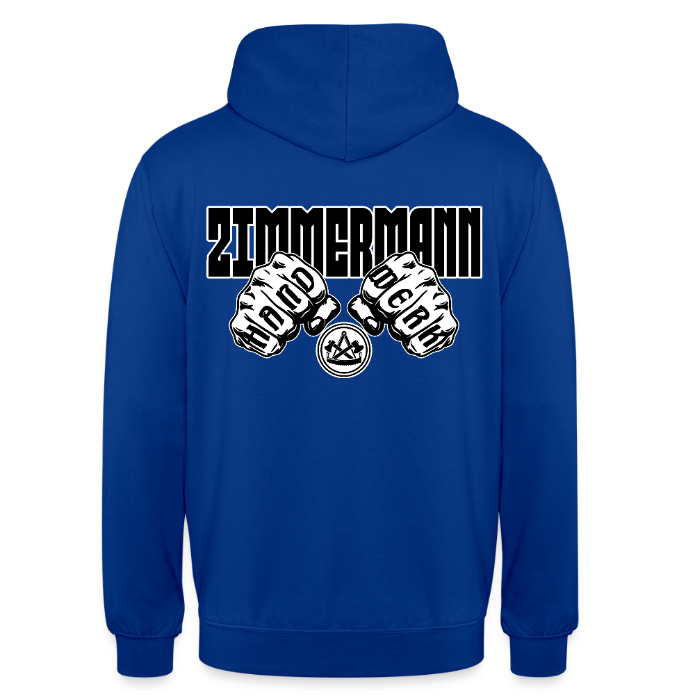 Unisex Hoodie "Zimmermann" (beidseitig bedruckt) Royalblau Unisex Hoodie {{ color }}