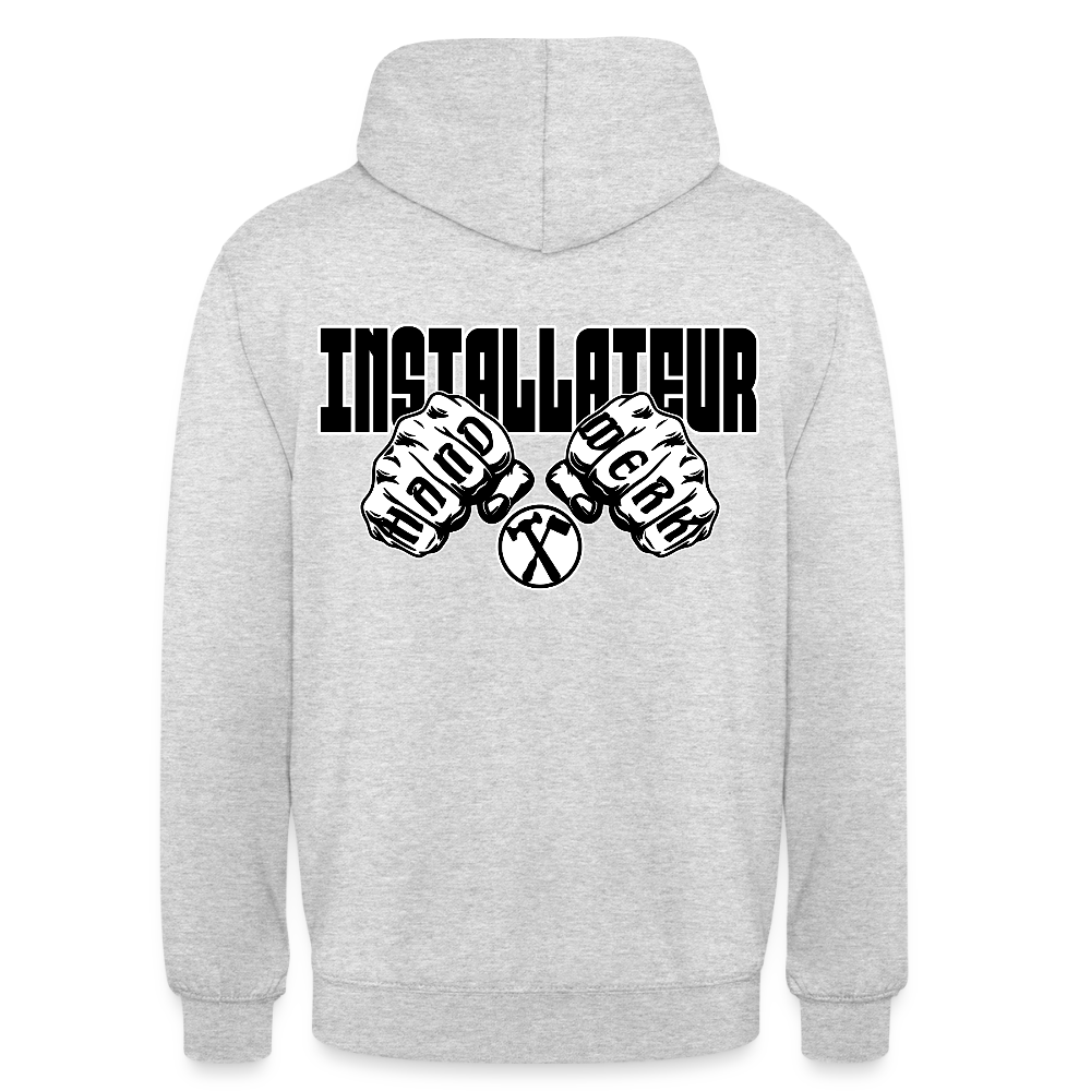 Unisex Hoodie "Installateur" (beidseitig bedruckt) Hellgrau meliert Unisex Hoodie {{ color }}