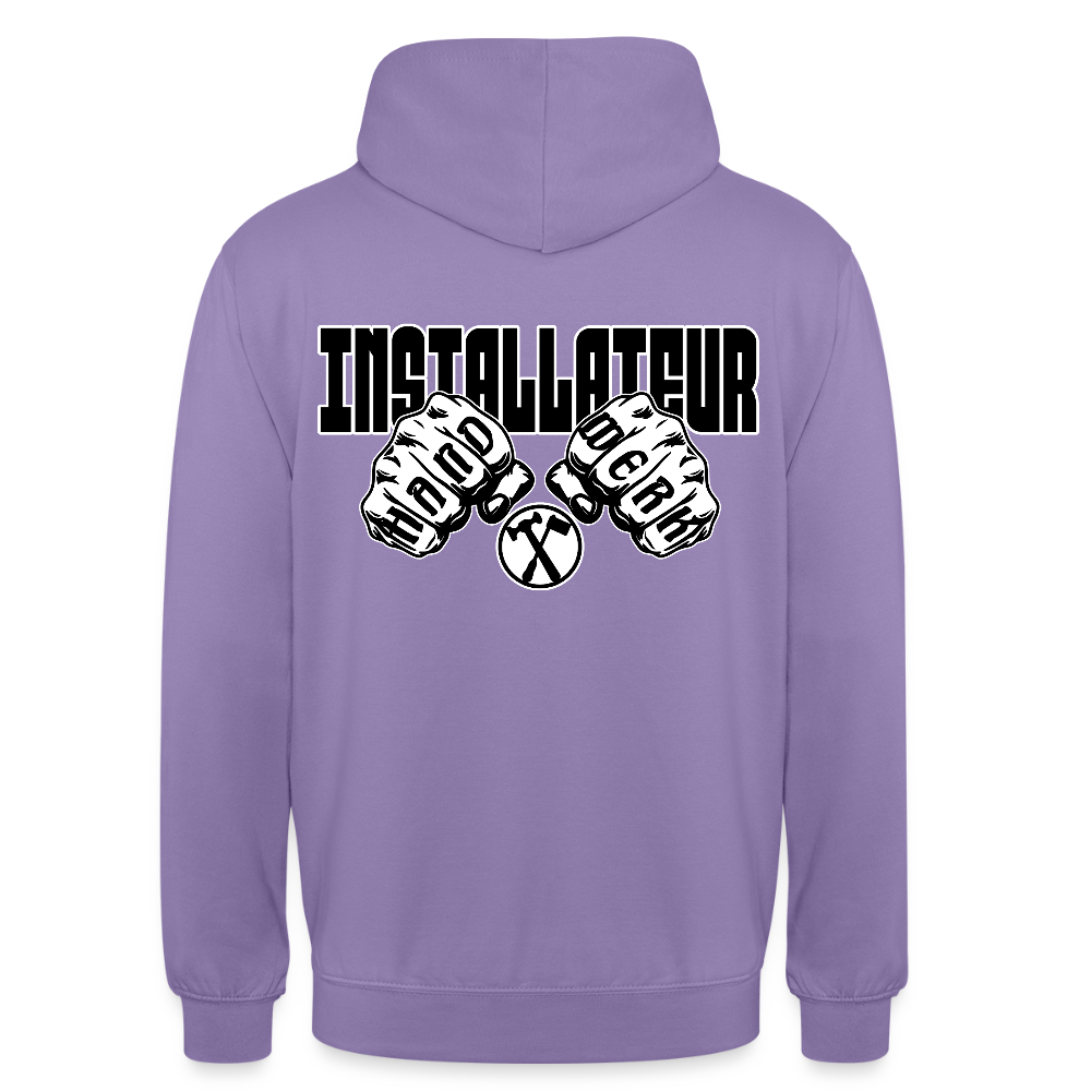 Unisex Hoodie "Installateur" (beidseitig bedruckt) Lavendel Unisex Hoodie {{ color }}