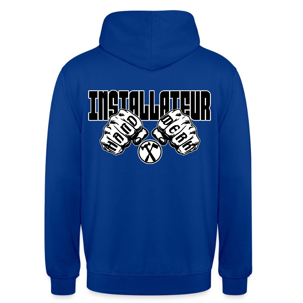 Unisex Hoodie "Installateur" (beidseitig bedruckt) Royalblau Unisex Hoodie {{ color }}