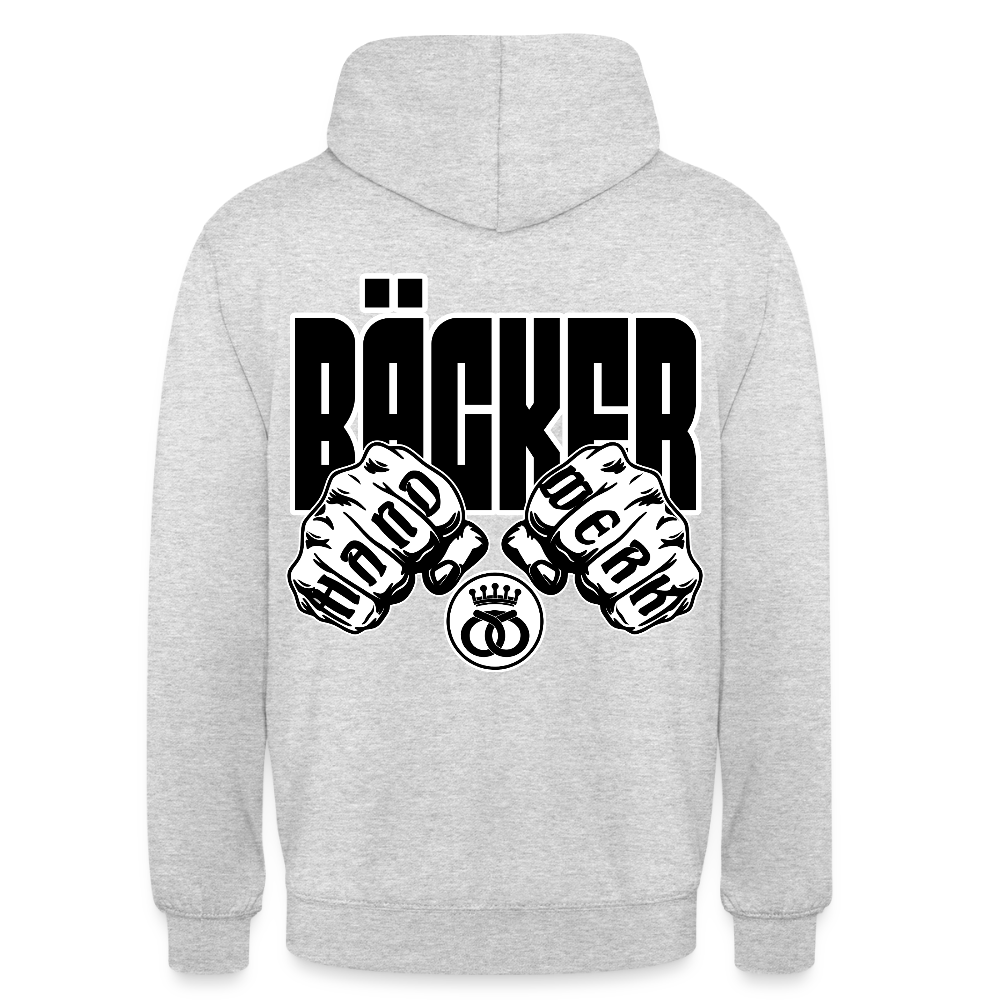 Unisex Hoodie "Bäcker" (beidseitig bedruckt) Hellgrau meliert Unisex Hoodie {{ color }}