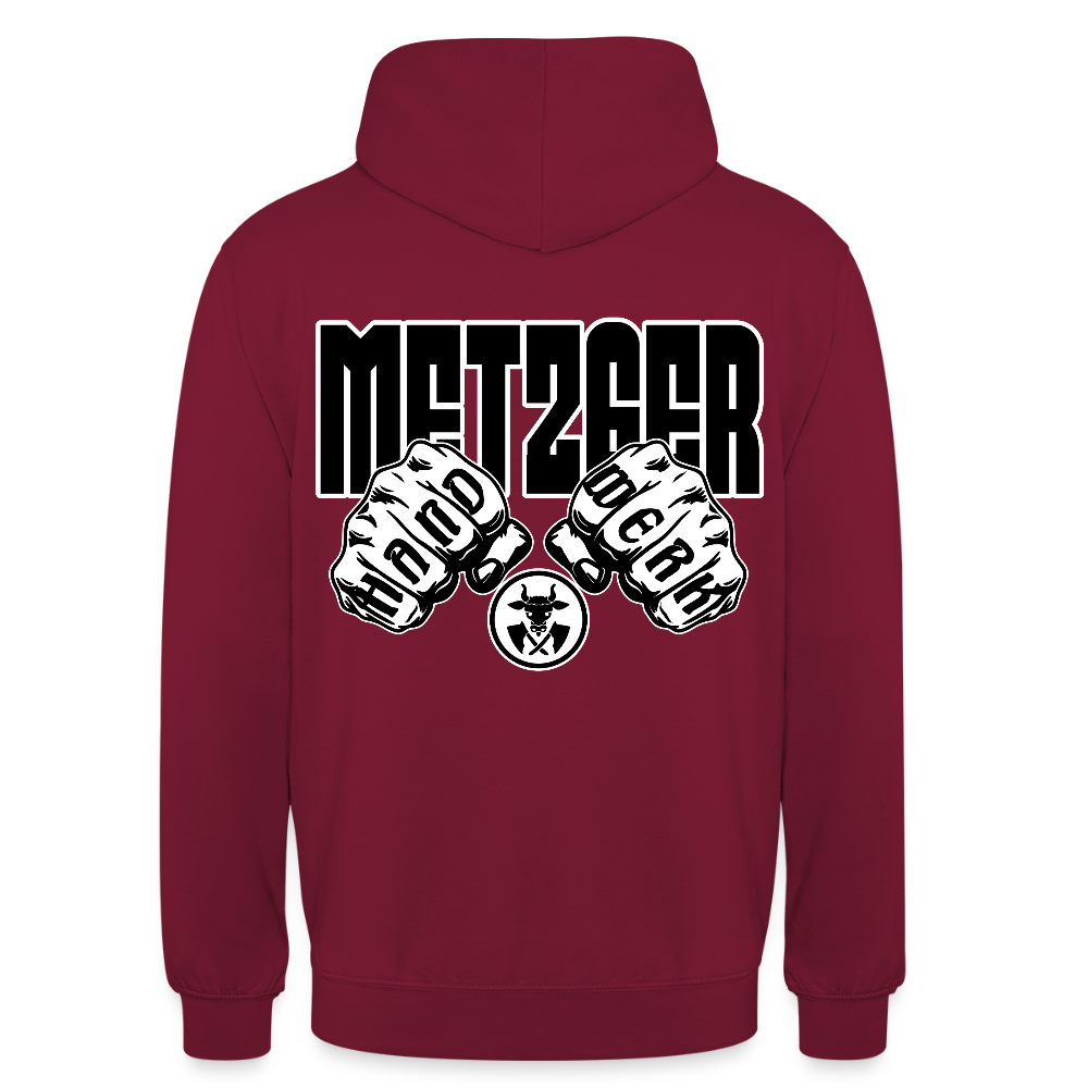 Unisex Hoodie "Metzger" (beidseitig bedruckt) Bordeaux Unisex Hoodie {{ color }}