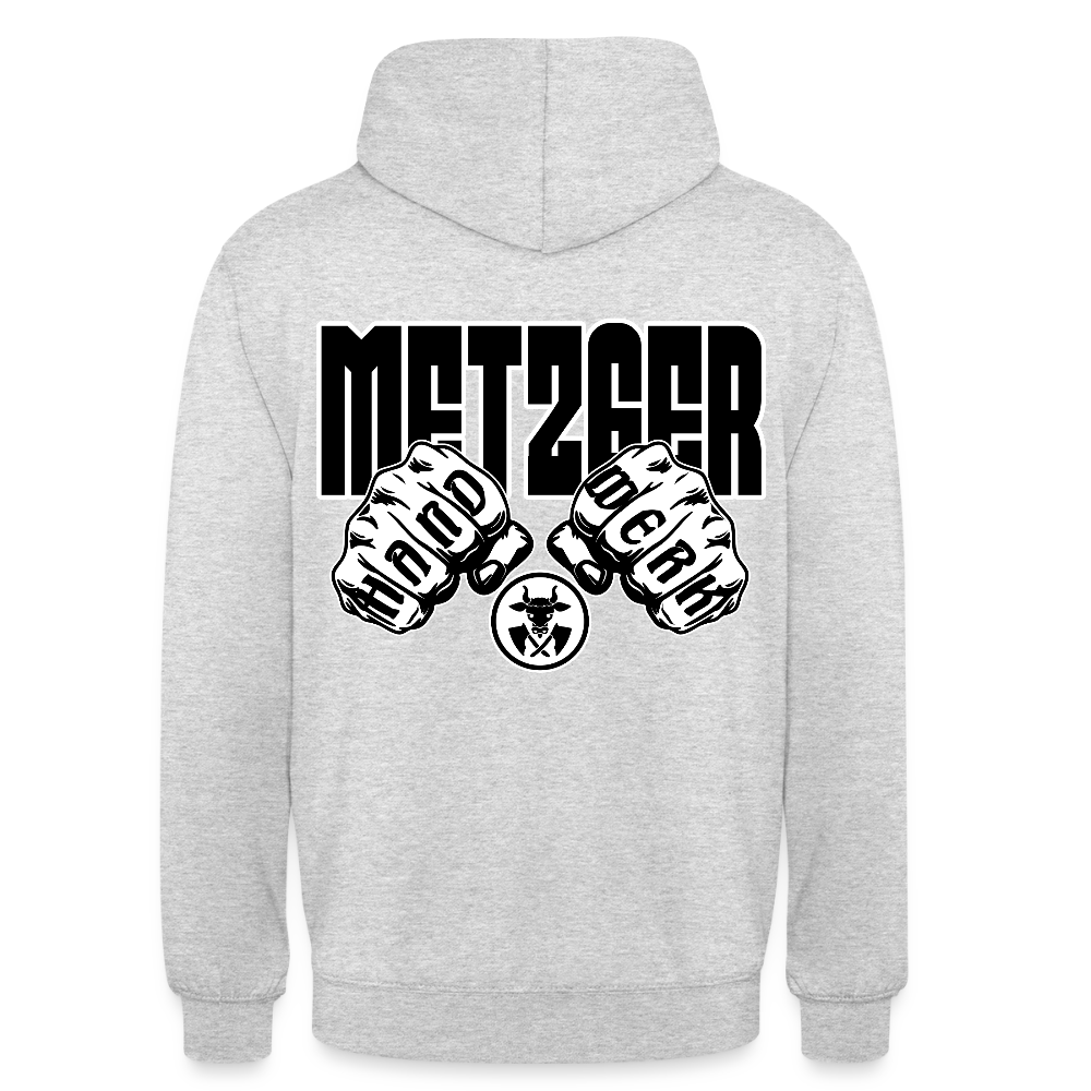 Unisex Hoodie "Metzger" (beidseitig bedruckt) Hellgrau meliert Unisex Hoodie {{ color }}