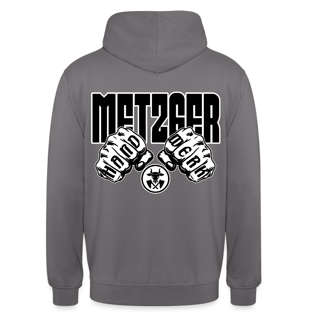 Unisex Hoodie "Metzger" (beidseitig bedruckt) Mittelgrau Unisex Hoodie {{ color }}