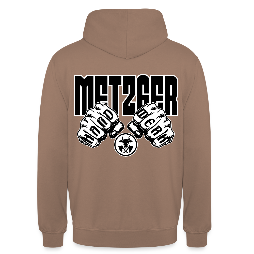 Unisex Hoodie "Metzger" (beidseitig bedruckt) Mokka Unisex Hoodie {{ color }}