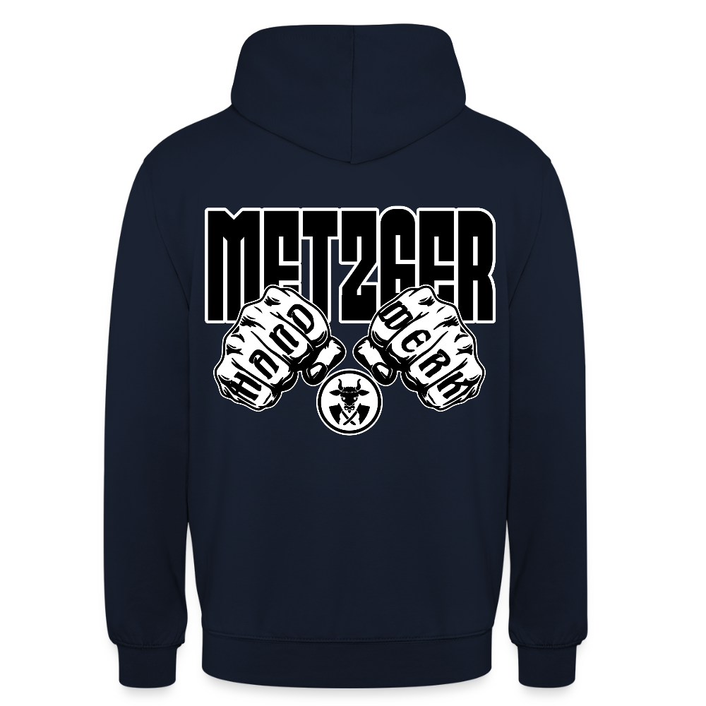 Unisex Hoodie "Metzger" (beidseitig bedruckt) Navy Unisex Hoodie {{ color }}