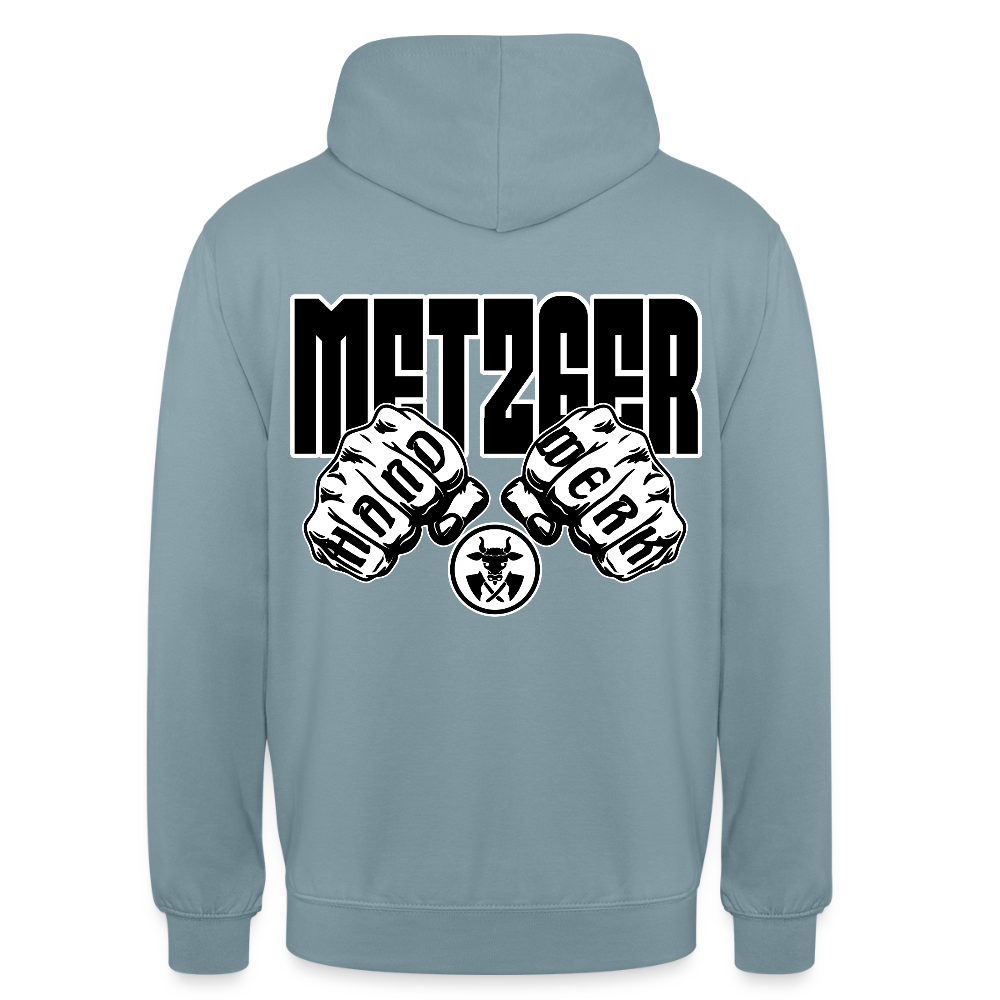 Unisex Hoodie "Metzger" (beidseitig bedruckt) Nebelblau Unisex Hoodie {{ color }}