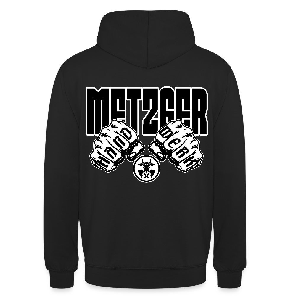 Unisex Hoodie "Metzger" (beidseitig bedruckt) Schwarz Unisex Hoodie {{ color }}