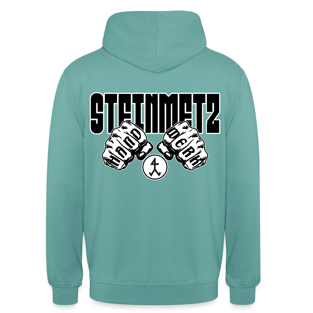 Unisex Hoodie "Steinmetz" (beidseitig bedruckt) Pastelltürkis Unisex Hoodie {{ color }}