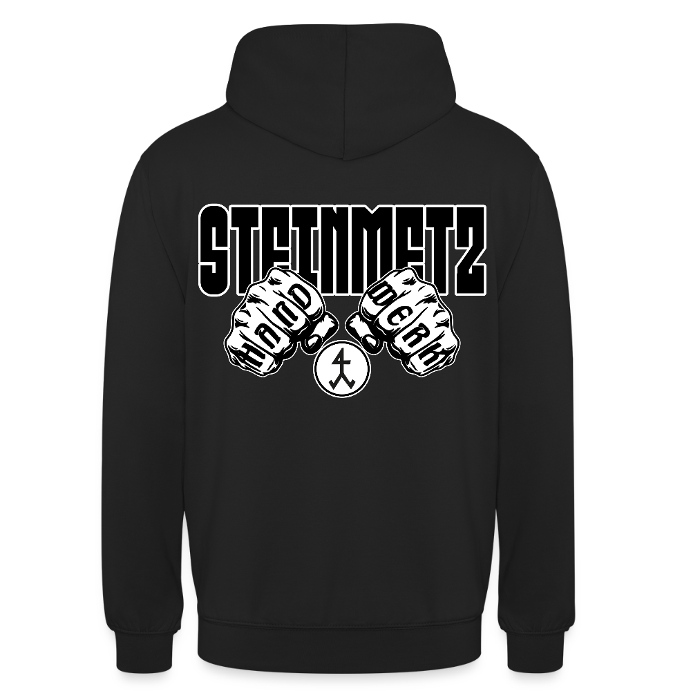 Unisex Hoodie "Steinmetz" (beidseitig bedruckt) Schwarz Unisex Hoodie {{ color }}