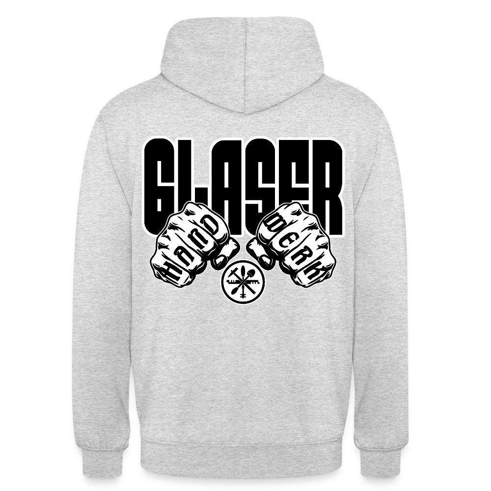 Unisex Hoodie "Glaser" (beidseitig bedruckt) Hellgrau meliert Unisex Hoodie {{ color }}
