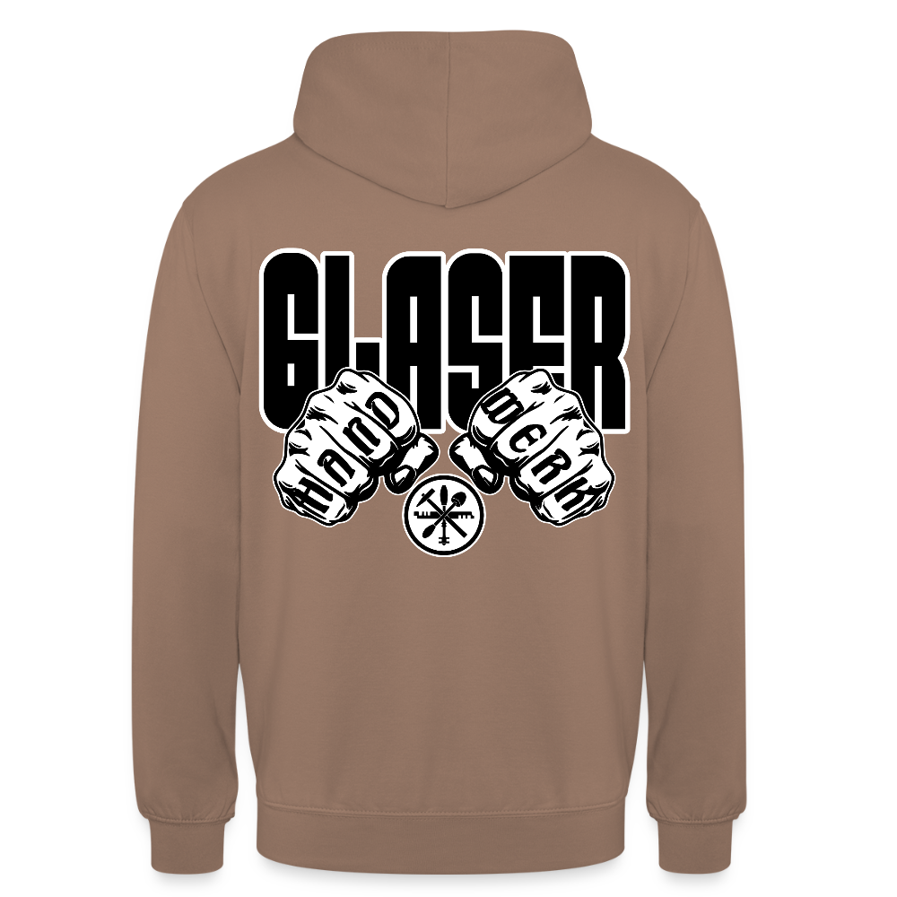Unisex Hoodie "Glaser" (beidseitig bedruckt) Mokka Unisex Hoodie {{ color }}