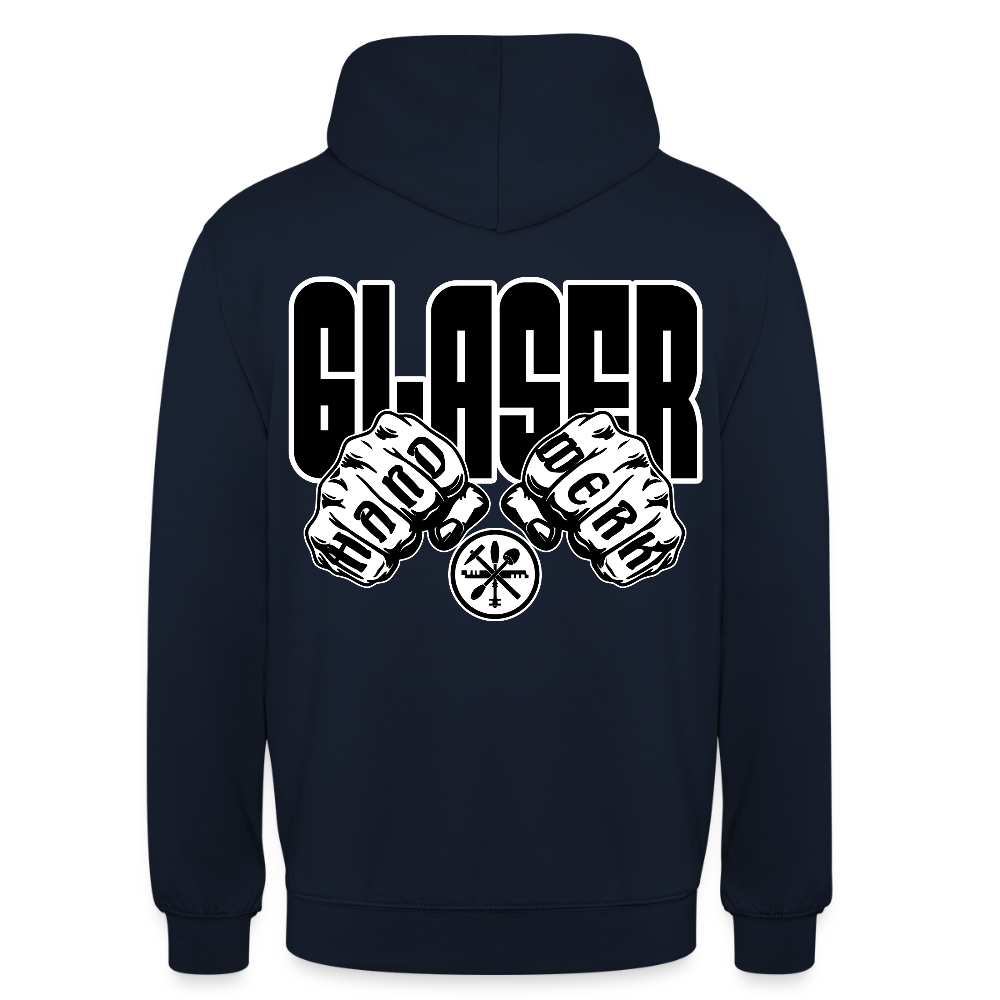 Unisex Hoodie "Glaser" (beidseitig bedruckt) Navy Unisex Hoodie {{ color }}