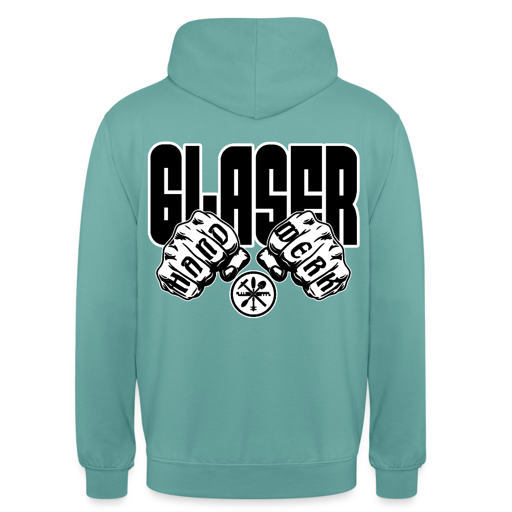 Unisex Hoodie "Glaser" (beidseitig bedruckt) Pastelltürkis Unisex Hoodie {{ color }}