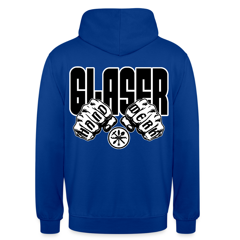 Unisex Hoodie "Glaser" (beidseitig bedruckt) Royalblau Unisex Hoodie {{ color }}