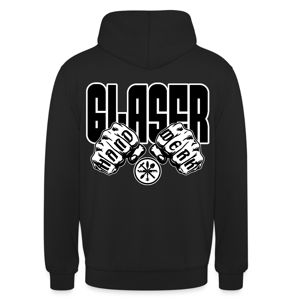 Unisex Hoodie "Glaser" (beidseitig bedruckt) Schwarz Unisex Hoodie {{ color }}