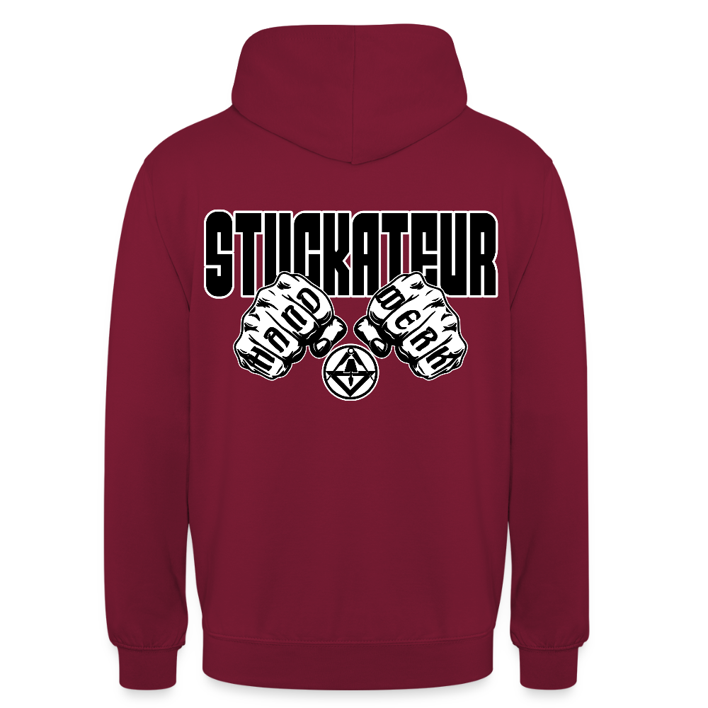 Unisex Hoodie "Stuckateur" (beidseitig bedruckt) Bordeaux Unisex Hoodie {{ color }}