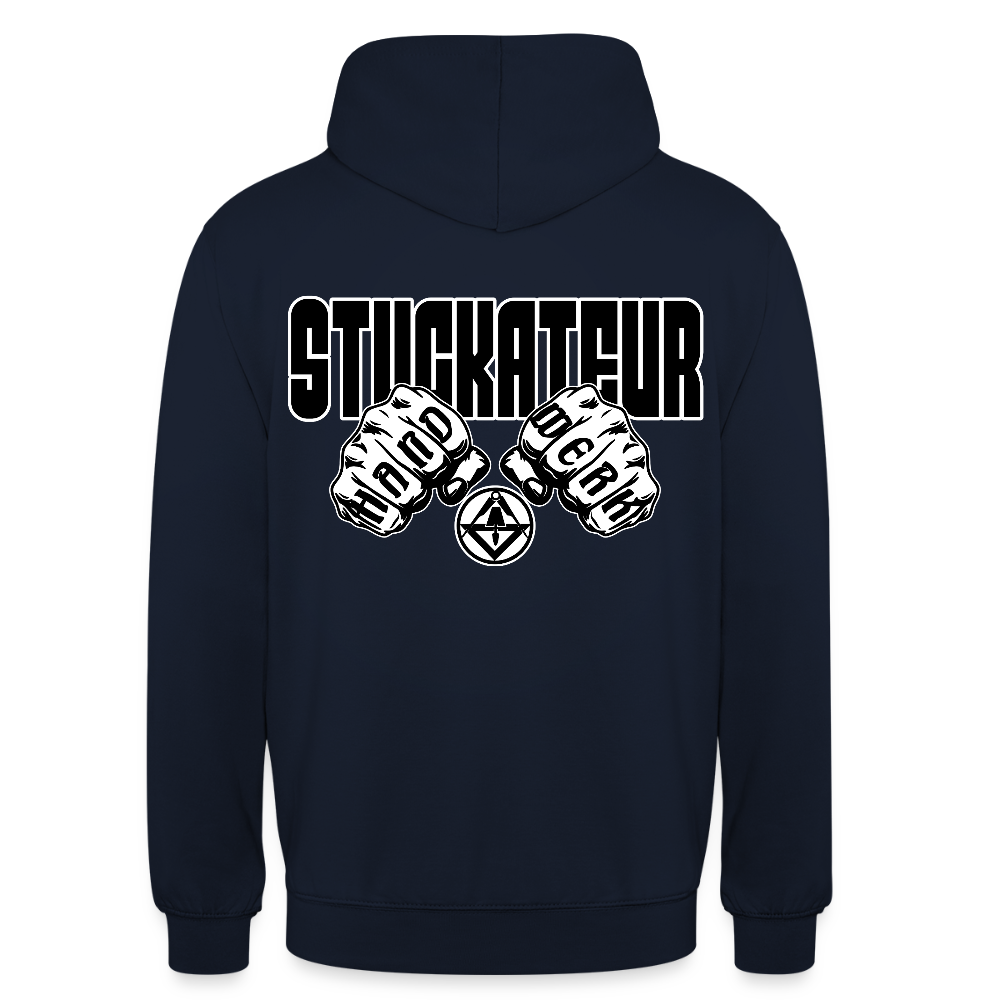 Unisex Hoodie "Stuckateur" (beidseitig bedruckt) Navy Unisex Hoodie {{ color }}