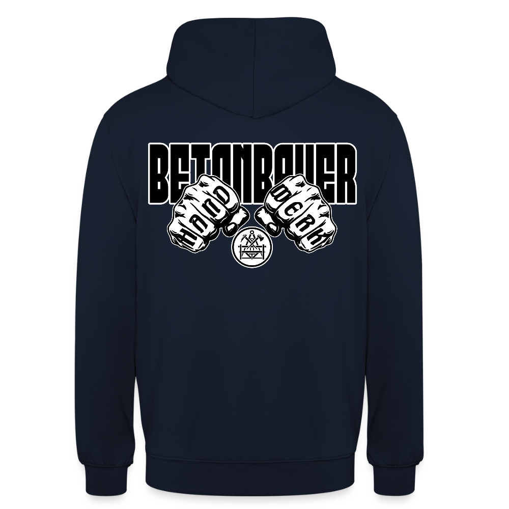 Unisex Hoodie "Betonbauer" (beidseitig bedruckt) Navy Unisex Hoodie {{ color }}