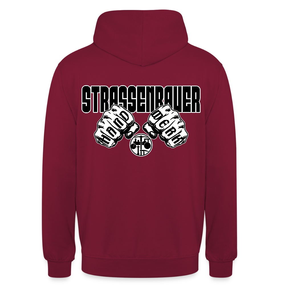 Unisex Hoodie "Strassenbauer" (beidseitig bedruckt) Bordeaux Unisex Hoodie {{ color }}