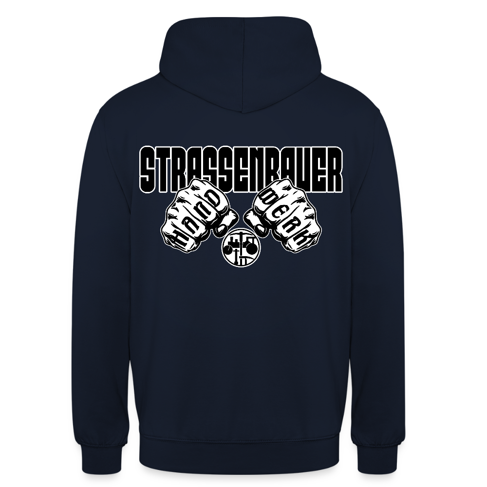 Unisex Hoodie "Strassenbauer" (beidseitig bedruckt) Navy Unisex Hoodie {{ color }}