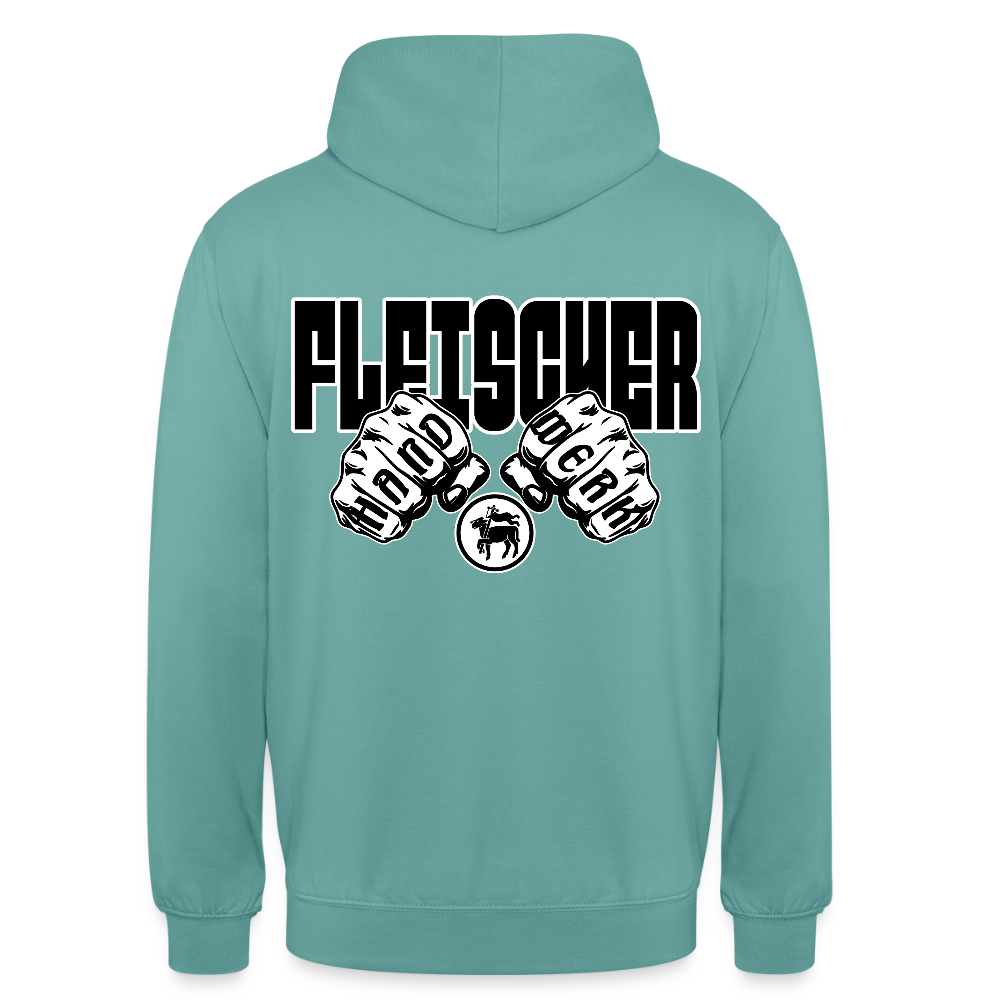 Unisex Hoodie "Fleischer" (beidseitig bedruckt) Pastelltürkis Unisex Hoodie {{ color }}