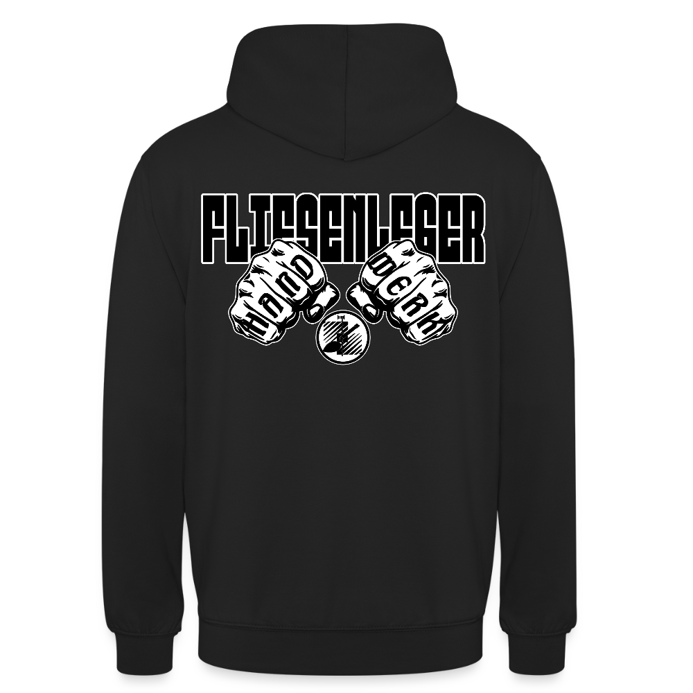 Unisex Hoodie "Fliesenleger" (beidseitig bedruckt) Schwarz Unisex Hoodie {{ color }}