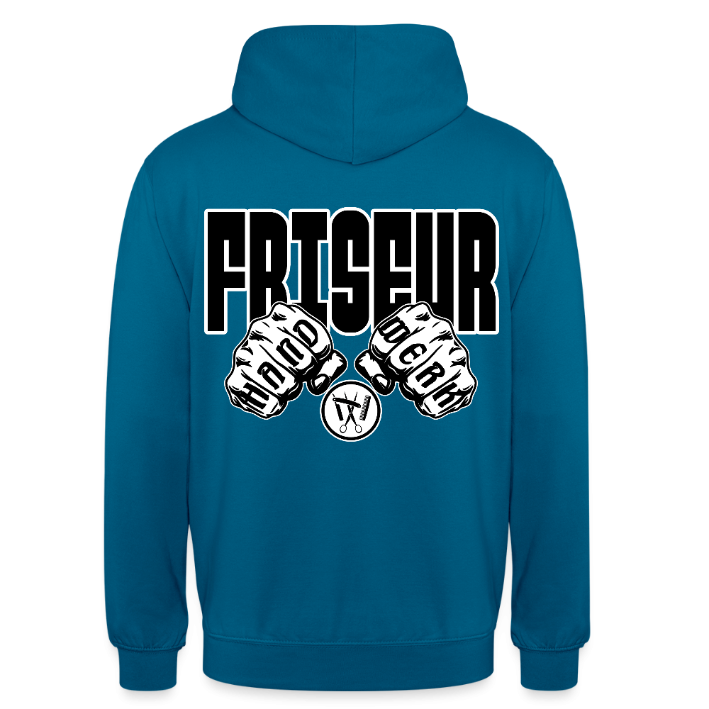 Unisex Hoodie "Friseur" (beidseitig bedruckt) Tiefseeblau Unisex Hoodie {{ color }}