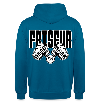Unisex Hoodie "Friseur" (beidseitig bedruckt) Tiefseeblau Unisex Hoodie {{ color }}