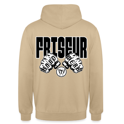 Unisex Hoodie "Friseur" (beidseitig bedruckt) Beige Unisex Hoodie {{ color }}