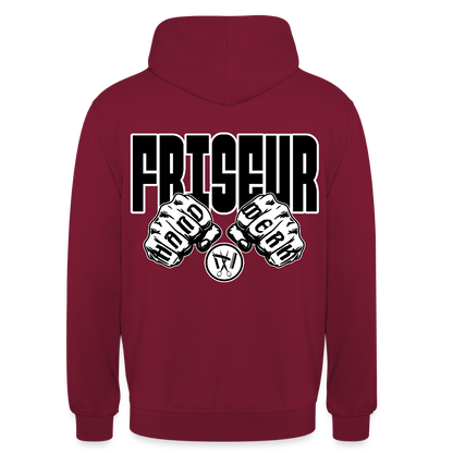 Unisex Hoodie "Friseur" (beidseitig bedruckt) Bordeaux Unisex Hoodie {{ color }}