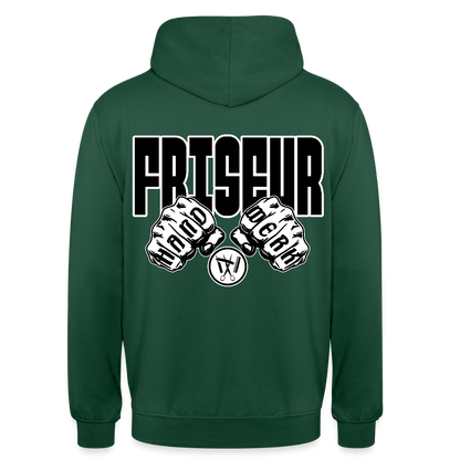 Unisex Hoodie "Friseur" (beidseitig bedruckt) Flaschengrün Unisex Hoodie {{ color }}
