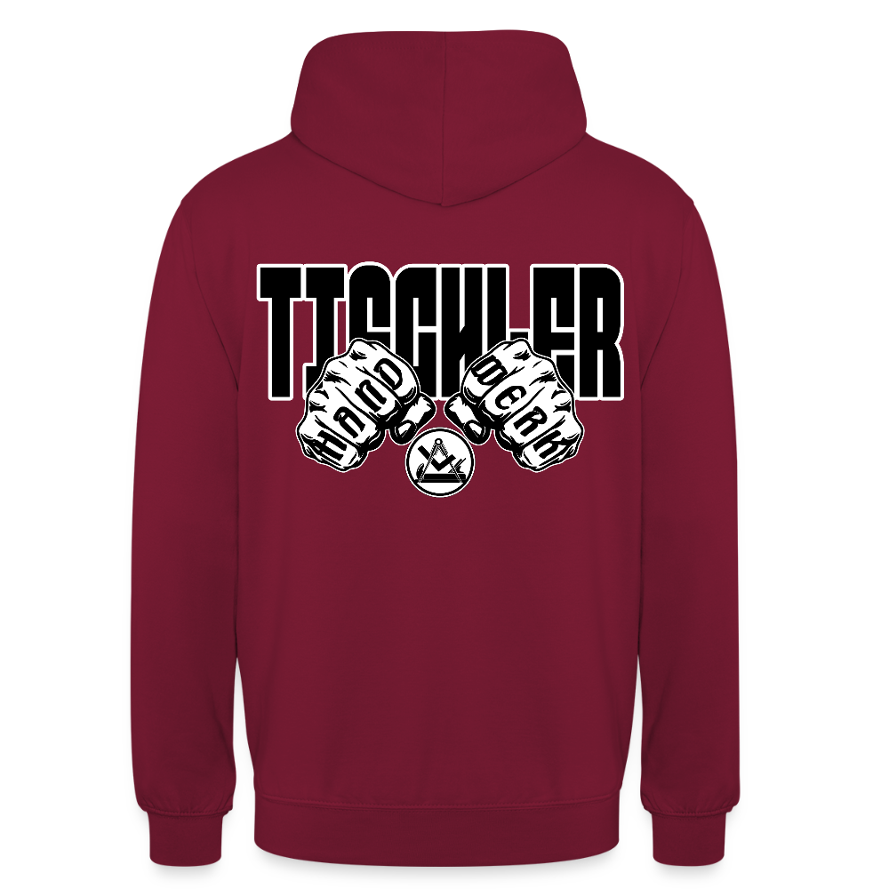 Unisex Hoodie "Tischler" (beidseitig bedruckt) Bordeaux Unisex Hoodie {{ color }}