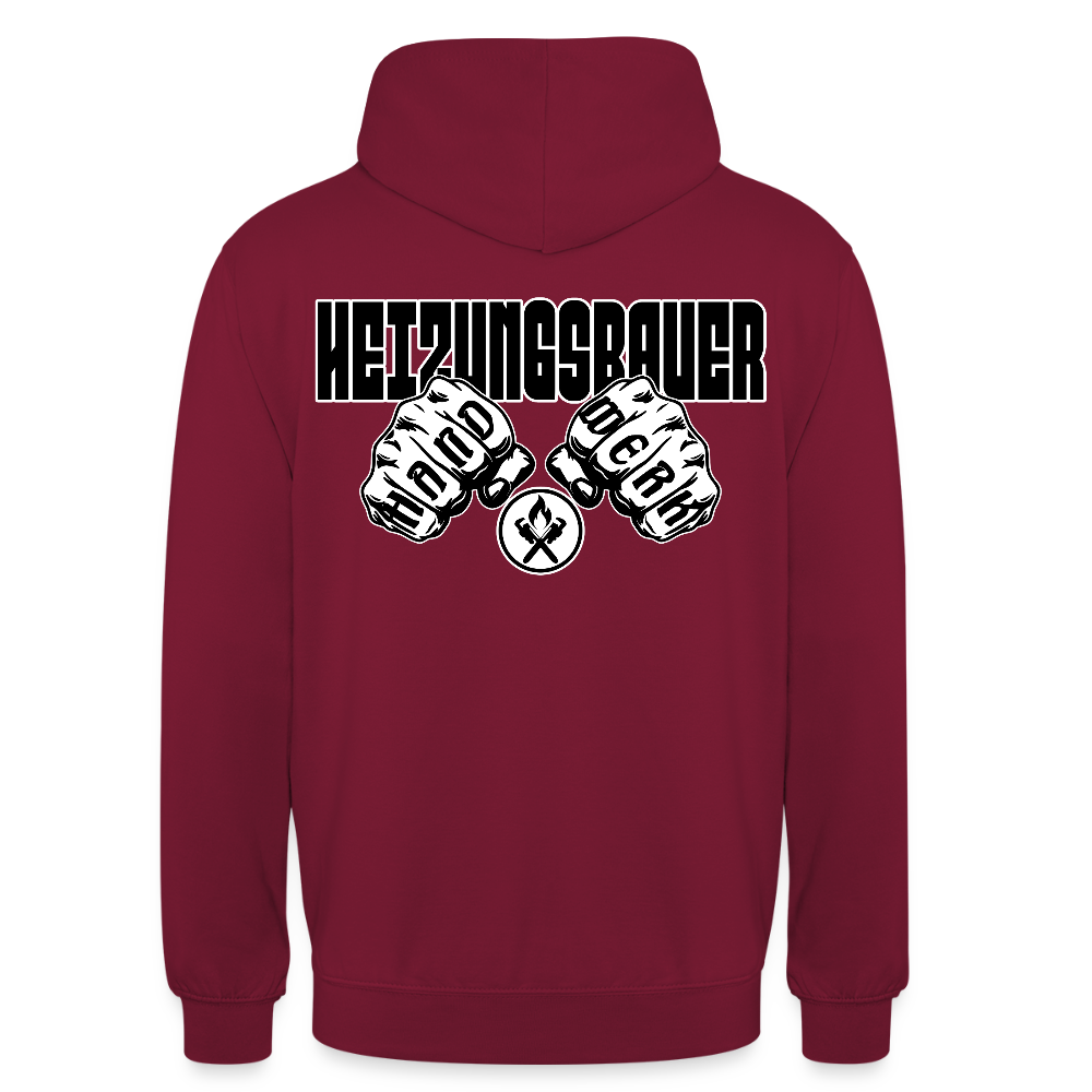 Unisex Hoodie "Heizungsbauer" (beidseitig bedruckt) Bordeaux Unisex Hoodie {{ color }}