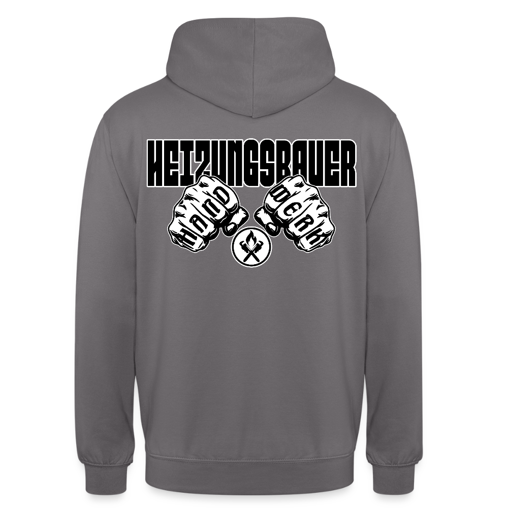 Unisex Hoodie "Heizungsbauer" (beidseitig bedruckt) Mittelgrau Unisex Hoodie {{ color }}