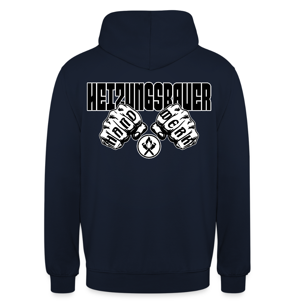 Unisex Hoodie "Heizungsbauer" (beidseitig bedruckt) Navy Unisex Hoodie {{ color }}