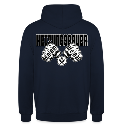 Unisex Hoodie "Heizungsbauer" (beidseitig bedruckt) Navy Unisex Hoodie {{ color }}