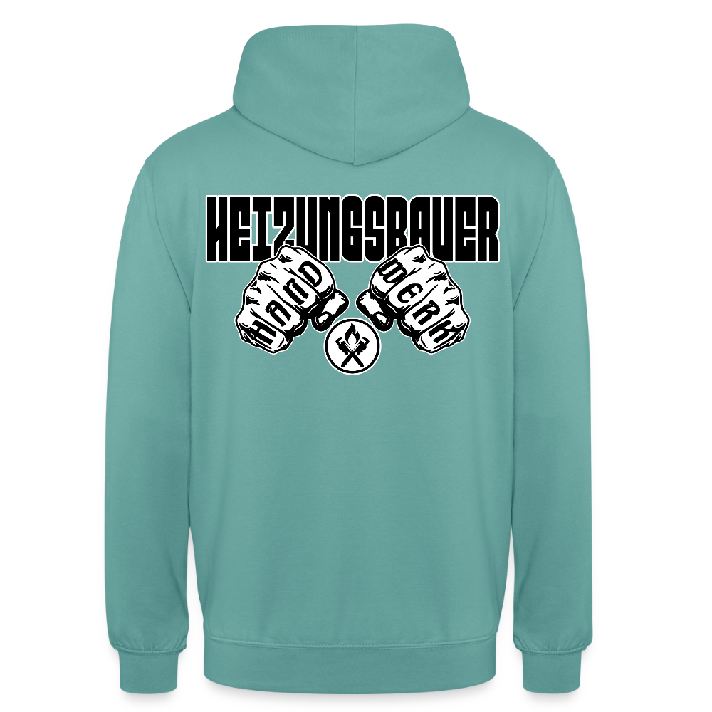 Unisex Hoodie "Heizungsbauer" (beidseitig bedruckt) Pastelltürkis Unisex Hoodie {{ color }}