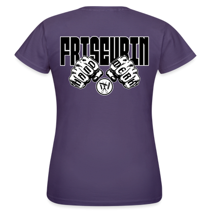 Frauen T-Shirt "Friseurin" (beidseitig bedruckt) Dunkellila Frauen T-Shirt {{ color }}