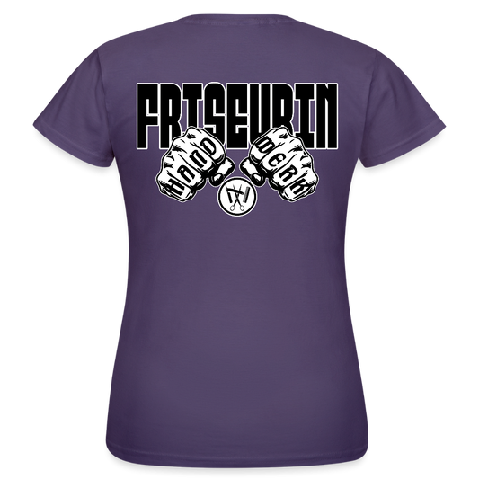 Frauen T-Shirt "Friseurin" (beidseitig bedruckt) Dunkellila Frauen T-Shirt {{ color }}