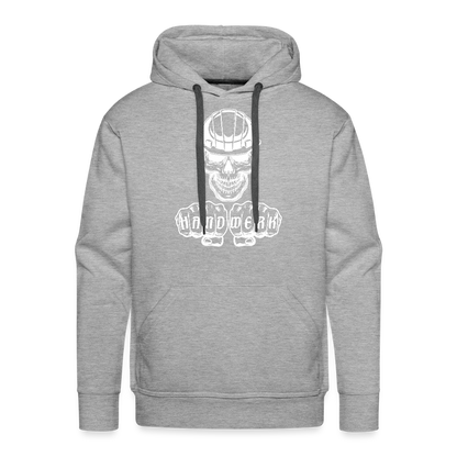 Männer Premium Hoodie "Skull-Helm-Handwerk" Grau meliert Männer Premium Hoodie {{ color }}