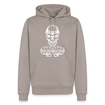 Männer Premium Hoodie "Skull-Helm-Handwerk" Taupe Männer Premium Hoodie {{ color }}