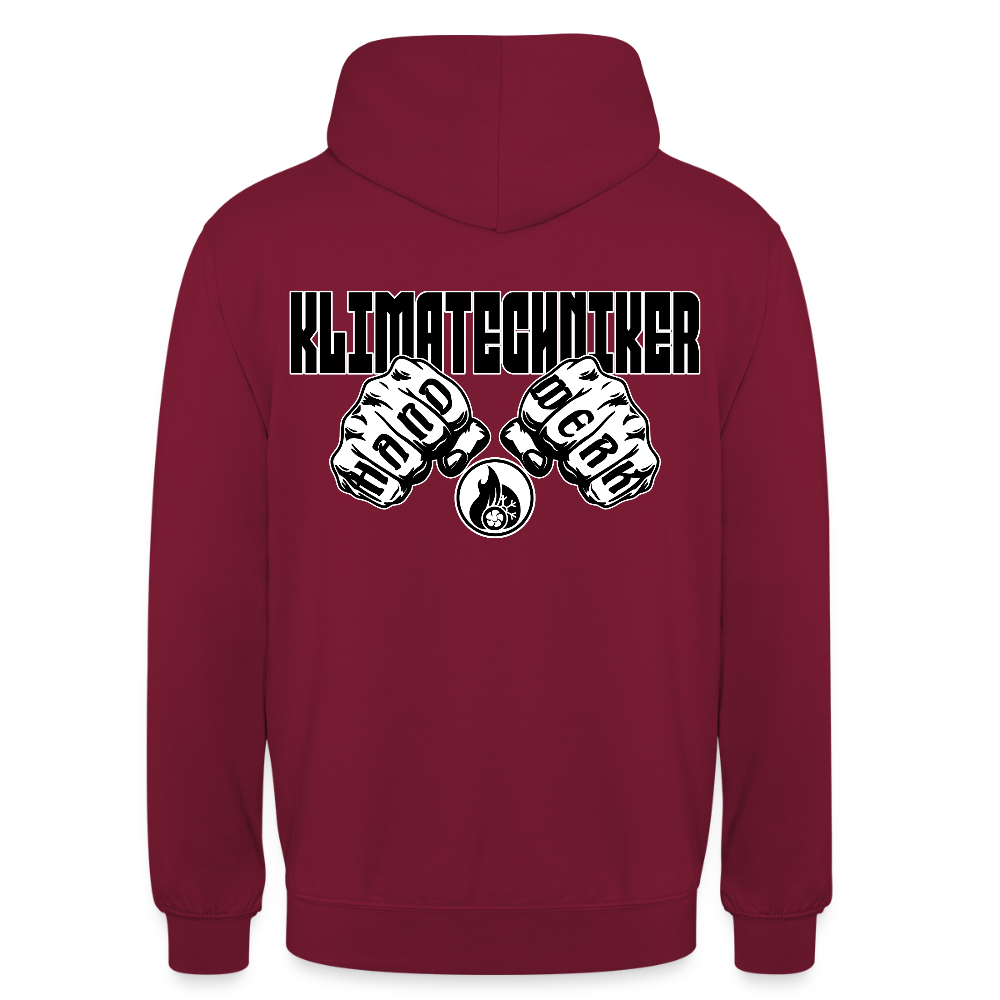 Unisex Hoodie "Klimatechniker" (beidseitig bedruckt) Bordeaux Unisex Hoodie {{ color }}