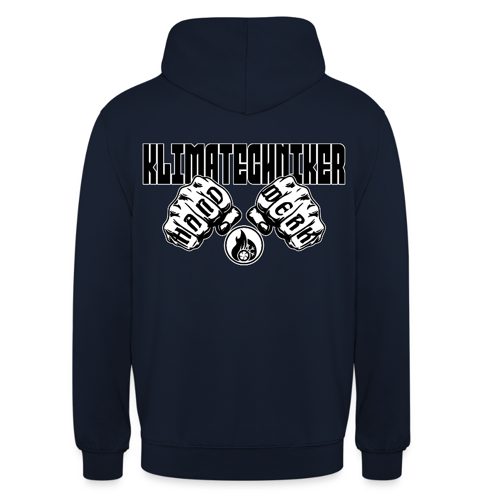 Unisex Hoodie "Klimatechniker" (beidseitig bedruckt) Navy Unisex Hoodie {{ color }}